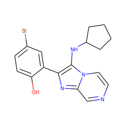 Oc1ccc(Br)cc1-c1nc2cnccn2c1NC1CCCC1 ZINC000018118914