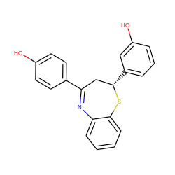 Oc1ccc(C2=Nc3ccccc3S[C@@H](c3cccc(O)c3)C2)cc1 ZINC000169339796