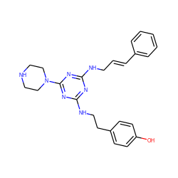 Oc1ccc(CCNc2nc(NC/C=C/c3ccccc3)nc(N3CCNCC3)n2)cc1 ZINC000012353889