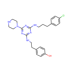 Oc1ccc(CCNc2nc(NCCCc3ccc(Cl)cc3)nc(N3CCNCC3)n2)cc1 ZINC000013492562