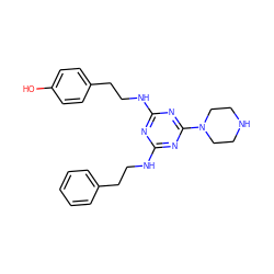 Oc1ccc(CCNc2nc(NCCc3ccccc3)nc(N3CCNCC3)n2)cc1 ZINC000012353874