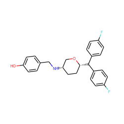 Oc1ccc(CN[C@H]2CC[C@@H](C(c3ccc(F)cc3)c3ccc(F)cc3)OC2)cc1 ZINC000206401371