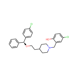 Oc1ccc(Cl)cc1CN1CCC(CCO[C@@H](c2ccccc2)c2ccc(Cl)cc2)CC1 ZINC000045230787