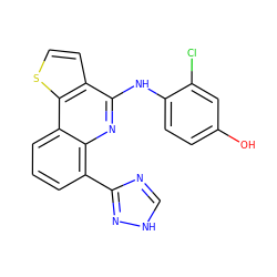 Oc1ccc(Nc2nc3c(-c4nc[nH]n4)cccc3c3sccc23)c(Cl)c1 ZINC000084632324