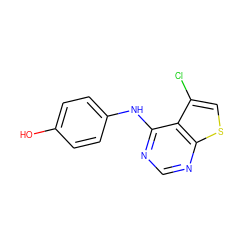 Oc1ccc(Nc2ncnc3scc(Cl)c23)cc1 ZINC000059289778