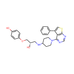 Oc1ccc(OC[C@@H](O)CNC2CCN(c3ncnc4scc(-c5ccccc5)c34)CC2)cc1 ZINC000064540770