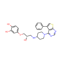 Oc1ccc(OC[C@@H](O)CNC2CCN(c3ncnc4scc(-c5ccccc5)c34)CC2)cc1O ZINC000064539421