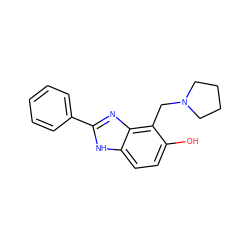 Oc1ccc2[nH]c(-c3ccccc3)nc2c1CN1CCCC1 ZINC000084604779