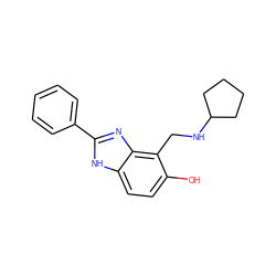 Oc1ccc2[nH]c(-c3ccccc3)nc2c1CNC1CCCC1 ZINC000084604781