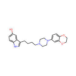 Oc1ccc2[nH]cc(CCCCN3CCN(c4ccc5c(c4)OCCO5)CC3)c2c1 ZINC000012356364