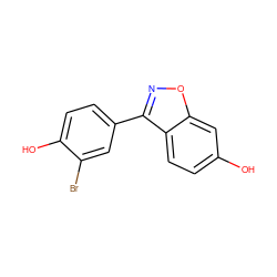 Oc1ccc2c(-c3ccc(O)c(Br)c3)noc2c1 ZINC000003819171