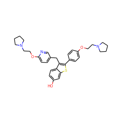 Oc1ccc2c(Cc3ccc(OCCN4CCCC4)nc3)c(-c3ccc(OCCN4CCCC4)cc3)sc2c1 ZINC000003814126