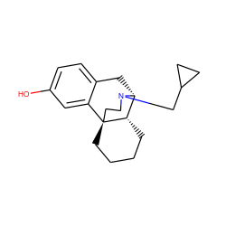 Oc1ccc2c(c1)[C@@]13CCCC[C@H]1[C@@H](C2)N(CC1CC1)CC3 ZINC000004215487