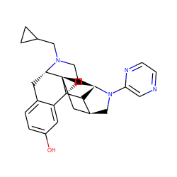 Oc1ccc2c(c1)[C@@]13CCN(CC4CC4)[C@@H](C2)[C@@]12CC[C@@H]1[C@H]3[C@@H](CN1c1cnccn1)C2 ZINC001772623854