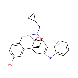 Oc1ccc2c(c1)[C@]13CCN(CC4CC4)[C@@H](C2)[C@]1(O)Cc1c([nH]c2ccccc12)C3 ZINC000653738097