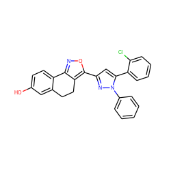 Oc1ccc2c(c1)CCc1c-2noc1-c1cc(-c2ccccc2Cl)n(-c2ccccc2)n1 ZINC000117193475