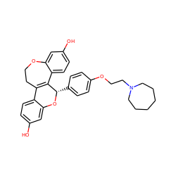 Oc1ccc2c(c1)O[C@@H](c1ccc(OCCN3CCCCCC3)cc1)C1=C2CCOc2cc(O)ccc21 ZINC000049054495