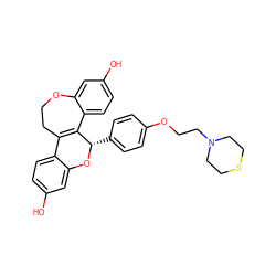 Oc1ccc2c(c1)O[C@@H](c1ccc(OCCN3CCSCC3)cc1)C1=C2CCOc2cc(O)ccc21 ZINC000049036736