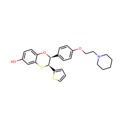 Oc1ccc2c(c1)S[C@H](c1cccs1)[C@H](c1ccc(OCCN3CCCCC3)cc1)O2 ZINC000026574949