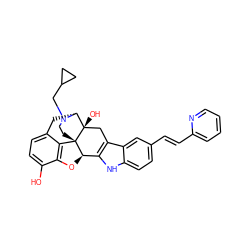 Oc1ccc2c3c1O[C@@H]1c4[nH]c5ccc(/C=C/c6ccccn6)cc5c4C[C@@]4(O)[C@@H](C2)N(CC2CC2)CC[C@]314 ZINC000026729417