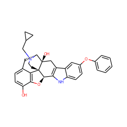 Oc1ccc2c3c1O[C@@H]1c4[nH]c5ccc(Oc6ccccc6)cc5c4C[C@@]4(O)[C@@H](C2)N(CC2CC2)CC[C@]314 ZINC000026728561