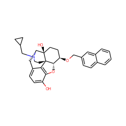 Oc1ccc2c3c1O[C@H]1[C@H](OCc4ccc5ccccc5c4)CC[C@@]4(O)[C@@H](C2)N(CC2CC2)CC[C@]314 ZINC000013739897