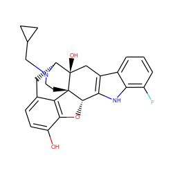 Oc1ccc2c3c1O[C@H]1c4[nH]c5c(F)cccc5c4C[C@@]4(O)[C@@H](C2)N(CC2CC2)CC[C@]314 ZINC000029409287