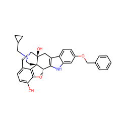 Oc1ccc2c3c1O[C@H]1c4[nH]c5cc(OCc6ccccc6)ccc5c4C[C@@]4(O)[C@@H](C2)N(CC2CC2)CC[C@]314 ZINC000026730623