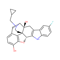 Oc1ccc2c3c1O[C@H]1c4[nH]c5ccc(F)cc5c4C[C@@]4(O)[C@@H](C2)N(CC2CC2)CC[C@]314 ZINC000026675145