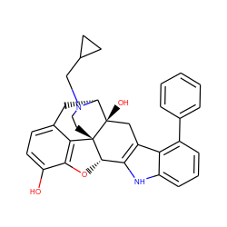 Oc1ccc2c3c1O[C@H]1c4[nH]c5cccc(-c6ccccc6)c5c4C[C@@]4(O)[C@@H](C2)N(CC2CC2)CC[C@]314 ZINC000013780464