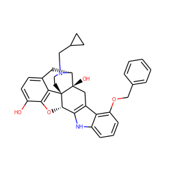 Oc1ccc2c3c1O[C@H]1c4[nH]c5cccc(OCc6ccccc6)c5c4C[C@@]4(O)[C@@H](C2)N(CC2CC2)CC[C@]314 ZINC000026728229