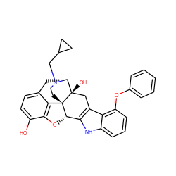 Oc1ccc2c3c1O[C@H]1c4[nH]c5cccc(Oc6ccccc6)c5c4C[C@@]4(O)[C@@H](C2)N(CC2CC2)CC[C@]314 ZINC000013780465