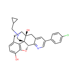 Oc1ccc2c3c1O[C@H]1c4ncc(-c5ccc(Cl)cc5)cc4C[C@@]4(O)[C@@H](C2)N(CC2CC2)CC[C@]314 ZINC000003941910