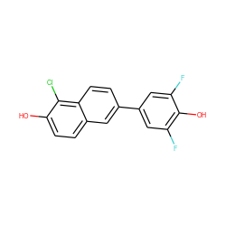 Oc1ccc2cc(-c3cc(F)c(O)c(F)c3)ccc2c1Cl ZINC000013645083