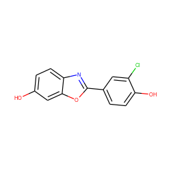 Oc1ccc2nc(-c3ccc(O)c(Cl)c3)oc2c1 ZINC000013583608