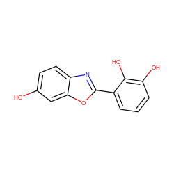 Oc1ccc2nc(-c3cccc(O)c3O)oc2c1 ZINC000013583600