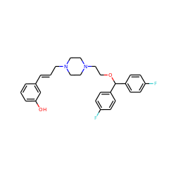 Oc1cccc(/C=C/CN2CCN(CCOC(c3ccc(F)cc3)c3ccc(F)cc3)CC2)c1 ZINC000022939401