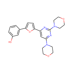 Oc1cccc(-c2ccc(-c3cc(N4CCOCC4)nc(N4CCOCC4)n3)o2)c1 ZINC000045245504