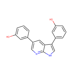 Oc1cccc(-c2cnc3[nH]cc(-c4cccc(O)c4)c3c2)c1 ZINC000103225164