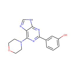 Oc1cccc(-c2nc(N3CCOCC3)c3nc[nH]c3n2)c1 ZINC000034946664