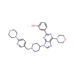 Oc1cccc(-c2nc(N3CCOCC3)c3ncn(C4CCN(Cc5ccc(N6CCOCC6)nc5)CC4)c3n2)c1 ZINC000049757421