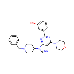 Oc1cccc(-c2nc(N3CCOCC3)c3ncn(C4CCN(Cc5ccccc5)CC4)c3n2)c1 ZINC000045366453