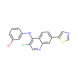 Oc1cccc(Nc2c(Cl)cnc3cc(-c4cncs4)ccc23)c1 ZINC000028823949