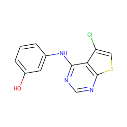 Oc1cccc(Nc2ncnc3scc(Cl)c23)c1 ZINC000059289775