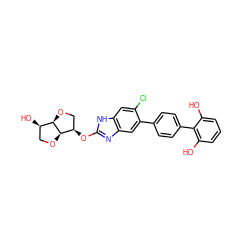 Oc1cccc(O)c1-c1ccc(-c2cc3nc(O[C@@H]4CO[C@@H]5[C@H](O)CO[C@H]45)[nH]c3cc2Cl)cc1 ZINC001772646860