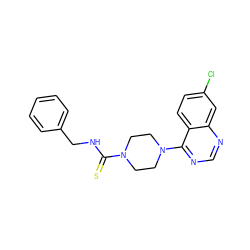 S=C(NCc1ccccc1)N1CCN(c2ncnc3cc(Cl)ccc23)CC1 ZINC000013538356