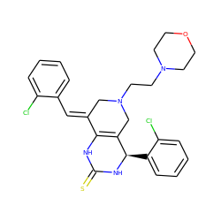 S=C1NC2=C(CN(CCN3CCOCC3)C/C2=C\c2ccccc2Cl)[C@@H](c2ccccc2Cl)N1 ZINC000096282916