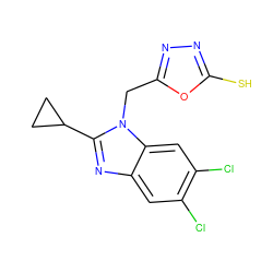 Sc1nnc(Cn2c(C3CC3)nc3cc(Cl)c(Cl)cc32)o1 ZINC001772642885