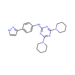 c1cc(-c2ccc(Nc3nc(N4CCCCC4)nc(N4CCCCC4)n3)cc2)n[nH]1 ZINC001772589588