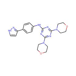 c1cc(-c2ccc(Nc3nc(N4CCOCC4)nc(N4CCOCC4)n3)cc2)n[nH]1 ZINC001772600190